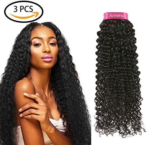 Armmu 9A Kinky Curly Brazilian Hair 100% Unprocessed Virgin Human Hair Extensions Weft Pack of 3 Bundles Natural Black 300g(10"12"14")