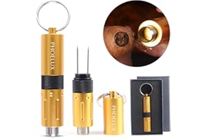 Phoelux Cigar Punch Multitool 2-in-1, Cigar Hole Opener and Twin Needle in A Key Chain Ring with Gift Box (Gold)