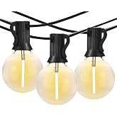 Banord 50FT Outdoor String Lights, Shatterproof Patio Lights with 26 Bulbs | Shatterproof Dimmable Plastic Bulbs, Waterproof, E12 Socket Base, 2700K Hanging Lights String for Backyard Cafe