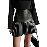 Floerns Women's PU Leather Elastic Skirt High Waisted Short Skirt Club Party Pleated Skirt