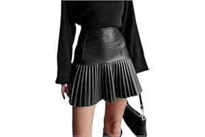 Floerns Women's Leather Skirt High Waisted Short Skirt Club Party Pleated Skirt