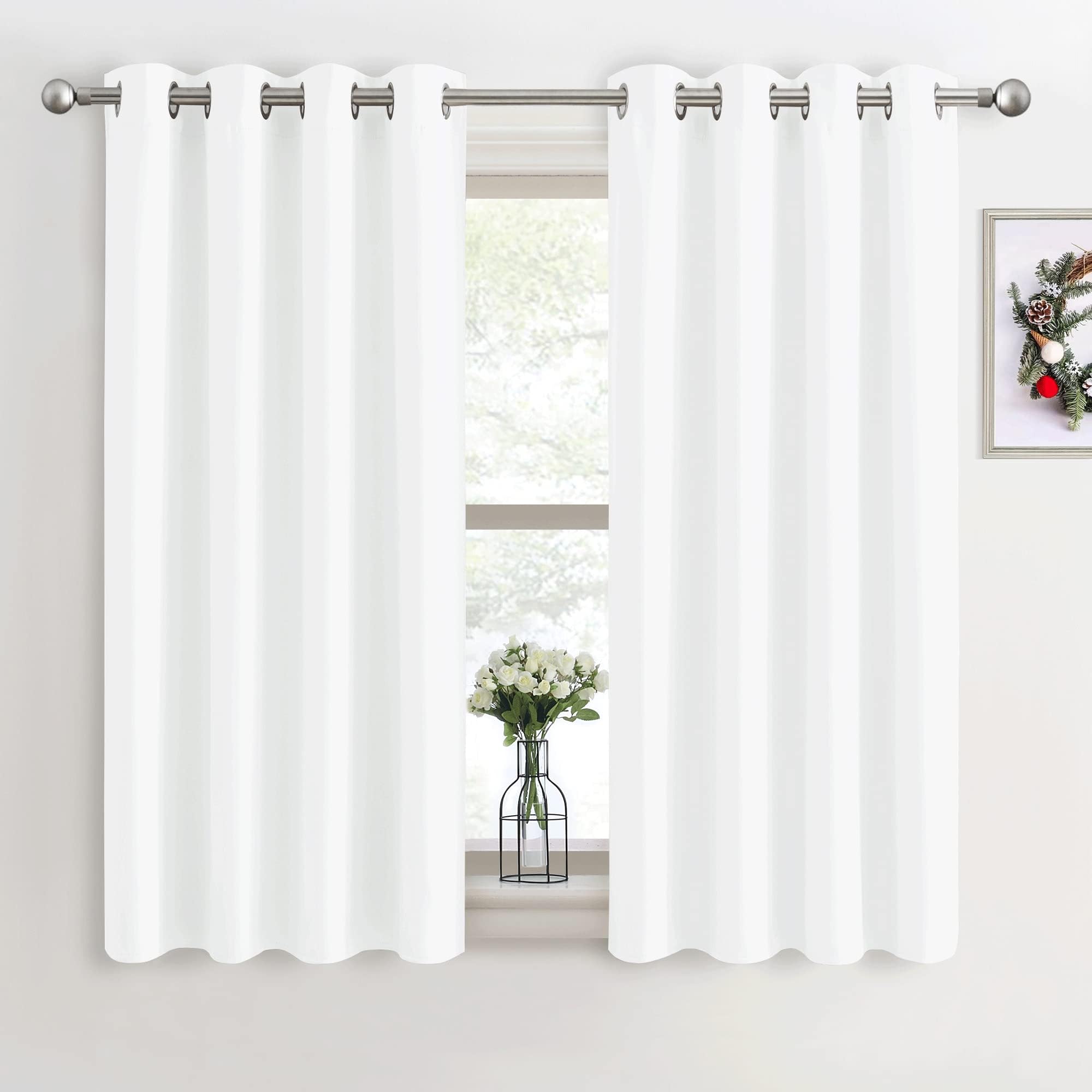 PONY DANCE White Thermal Energy Saving Curtains - Short Light filtering Curtains with Eyelet for Living Room, Soft Small Window Kitchen Drapes, 46 x 54 inch, 2 Panels, Pure White