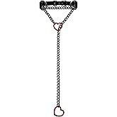 EverGlimp Black Leather Choker Collar For Women, Handmade Heart Slip Chain Choker Long Necklace with Adjustable Buckle