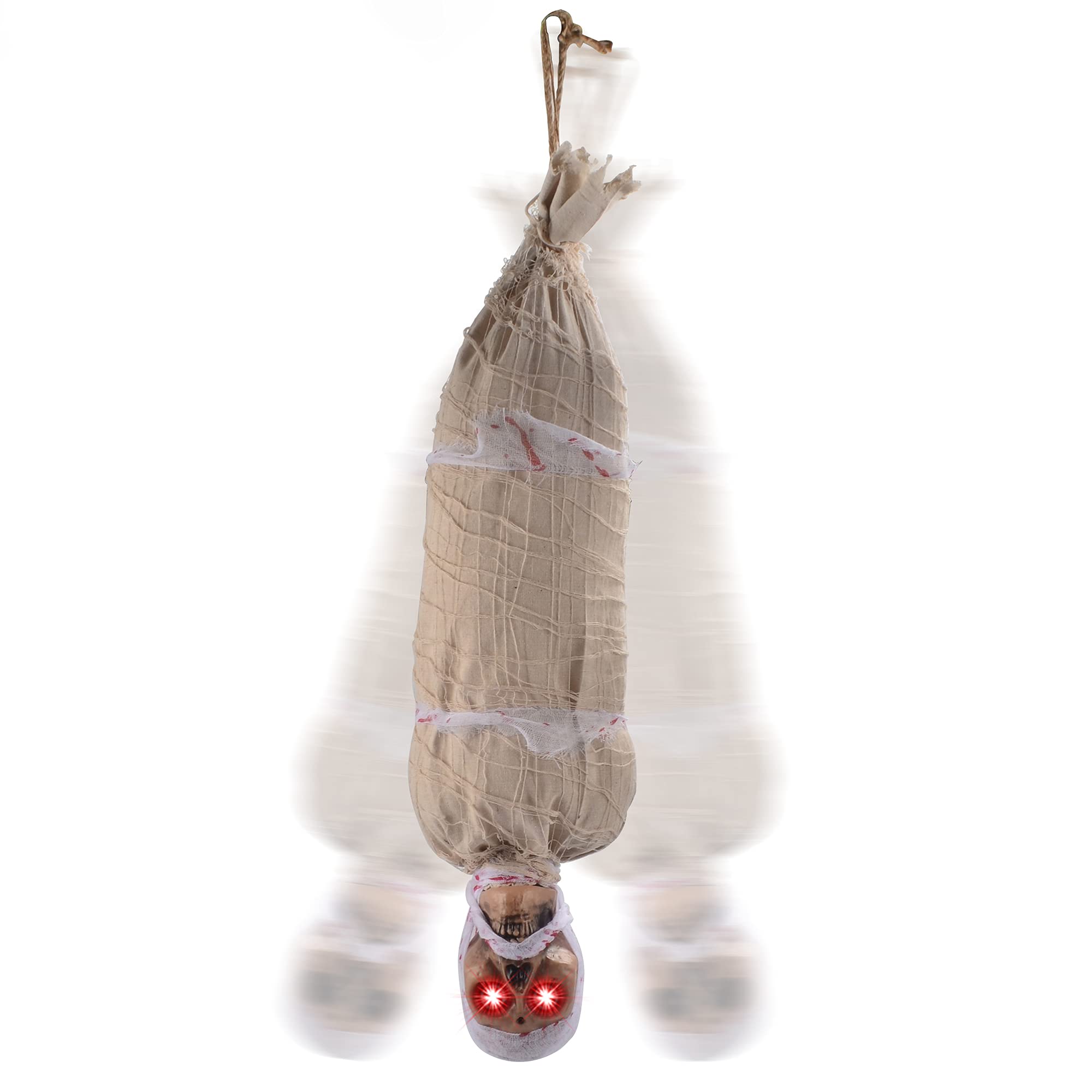 Photo 1 of JOYIN 35" Halloween Animated Hanging Cocoon Corpse Decoration, Dead Body Prop with LED Light Up Eyes & Sound Effect, Spooky Corpse Skeleton for Yard, Indoor Haunted House Scary Decor Outdoor Horror