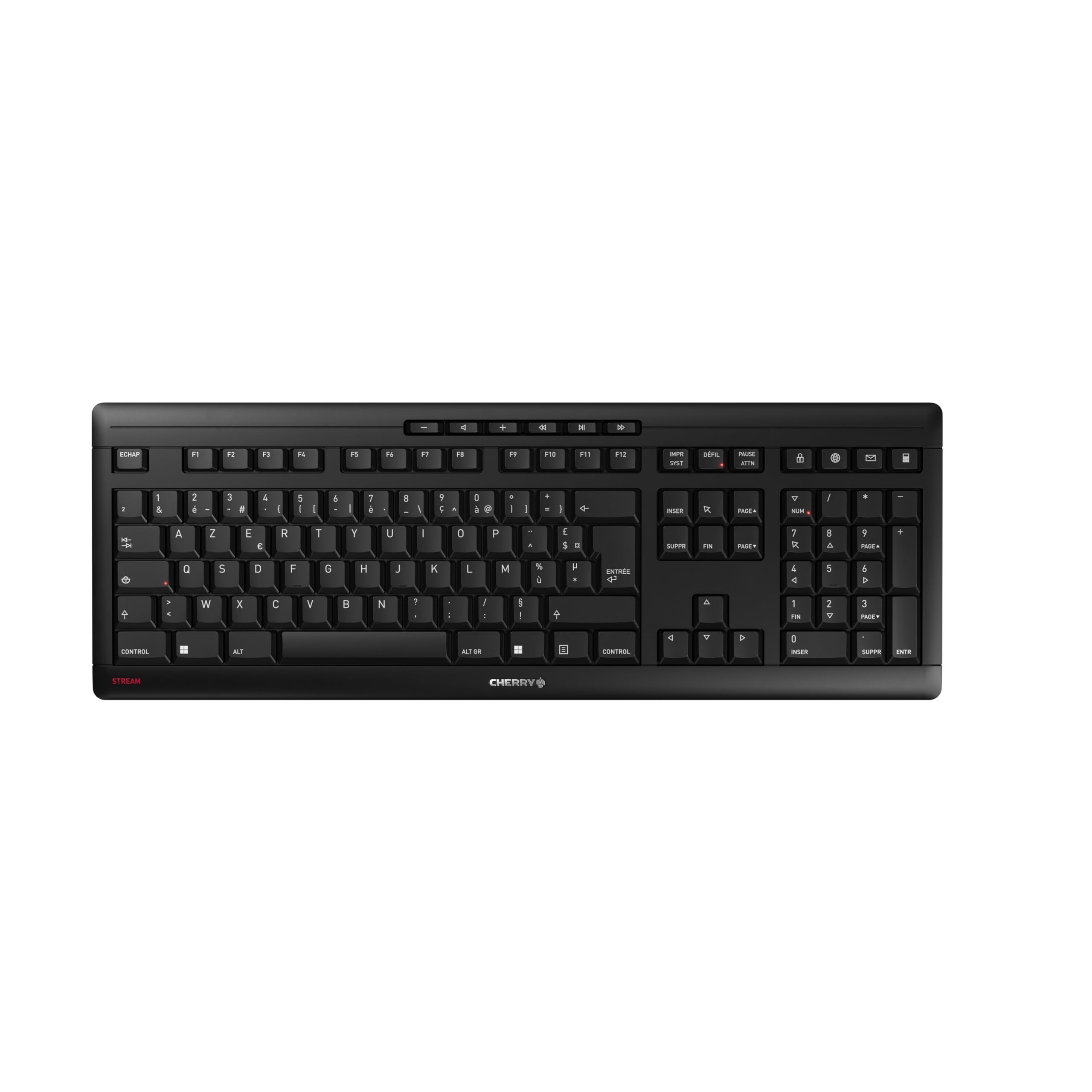 CHERRY STREAM KEYBOARD WIRELESS, Cordless Keyboard, French Layout (AZERTY), 2.4 GHz RF, Quiet Keys, Flat Design, Battery-Operated, Black