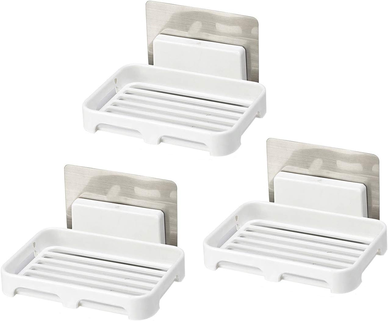 Hojo Soap Box Self Adhesive Traceless Waterproof Kitchen Bathroom Soap Holder Shelf Dish No Drilling Required Pack of 3 (Multicolor)