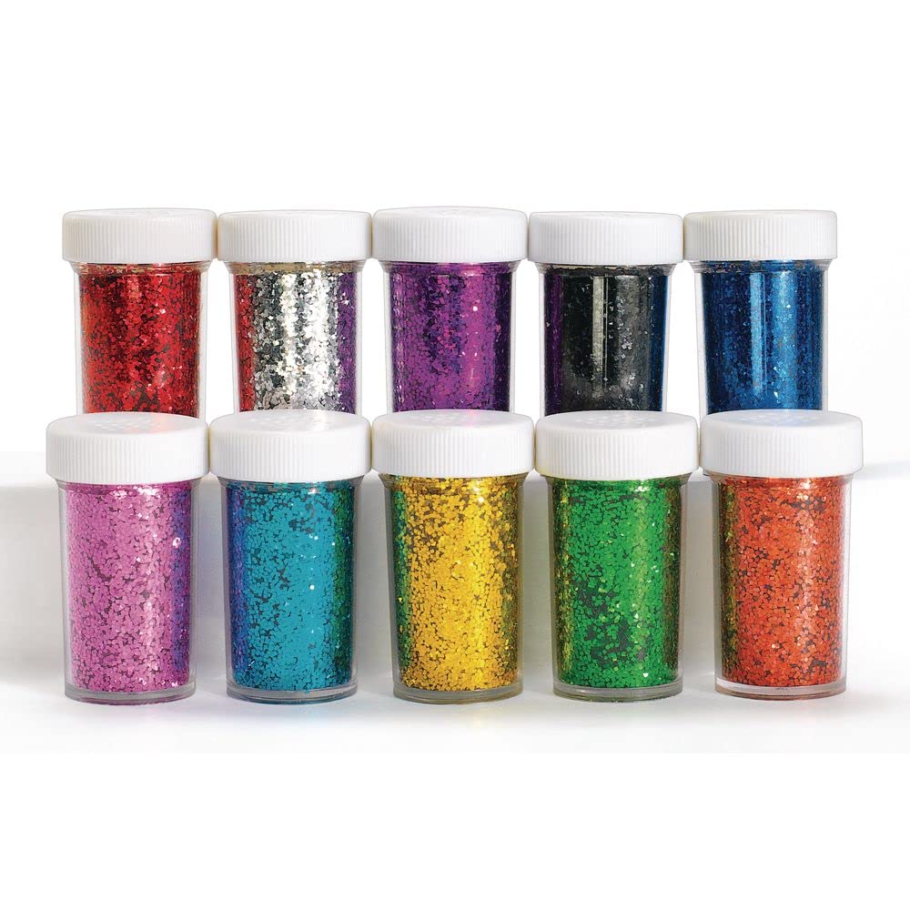 Colorations® Glitter Jars Classroom Pack, Easy Dispensing Shaker Jars, 10 Colors, 3 of each color, Great for Arts & Crafts, Scrapbooking, Slime, Holiday Parties, Weddings,Non Toxic Glitter,3/4 oz jars