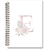 KDHTY Presonlized Floral Initial E Notebook, Cute Custom Notebook for School Work Office Girls, Personalized Monogrammed Gifts for Women,Monogrammed Notebook for Women Teen Girl, 5.5 x 8.3