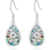 Dorunmo Sterling Silver Lotus/Abalone Filigree/Turquoise/Butterfly/Tulip/Daisy/Sunflower/Hummingbird Dangle Drop Hoop Leverback Boho Bohemian Jewelry Gifts for Women
