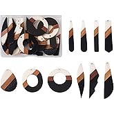 Beadthoven Resin Wood Charms DIY Earring Pendants Multicolor Teardrop Triangle Round Circle Rhombus Rectangle Bar Wooden Pendants for DIY Statement Jewelry Making Bohemian Boho Earrings Necklace Women