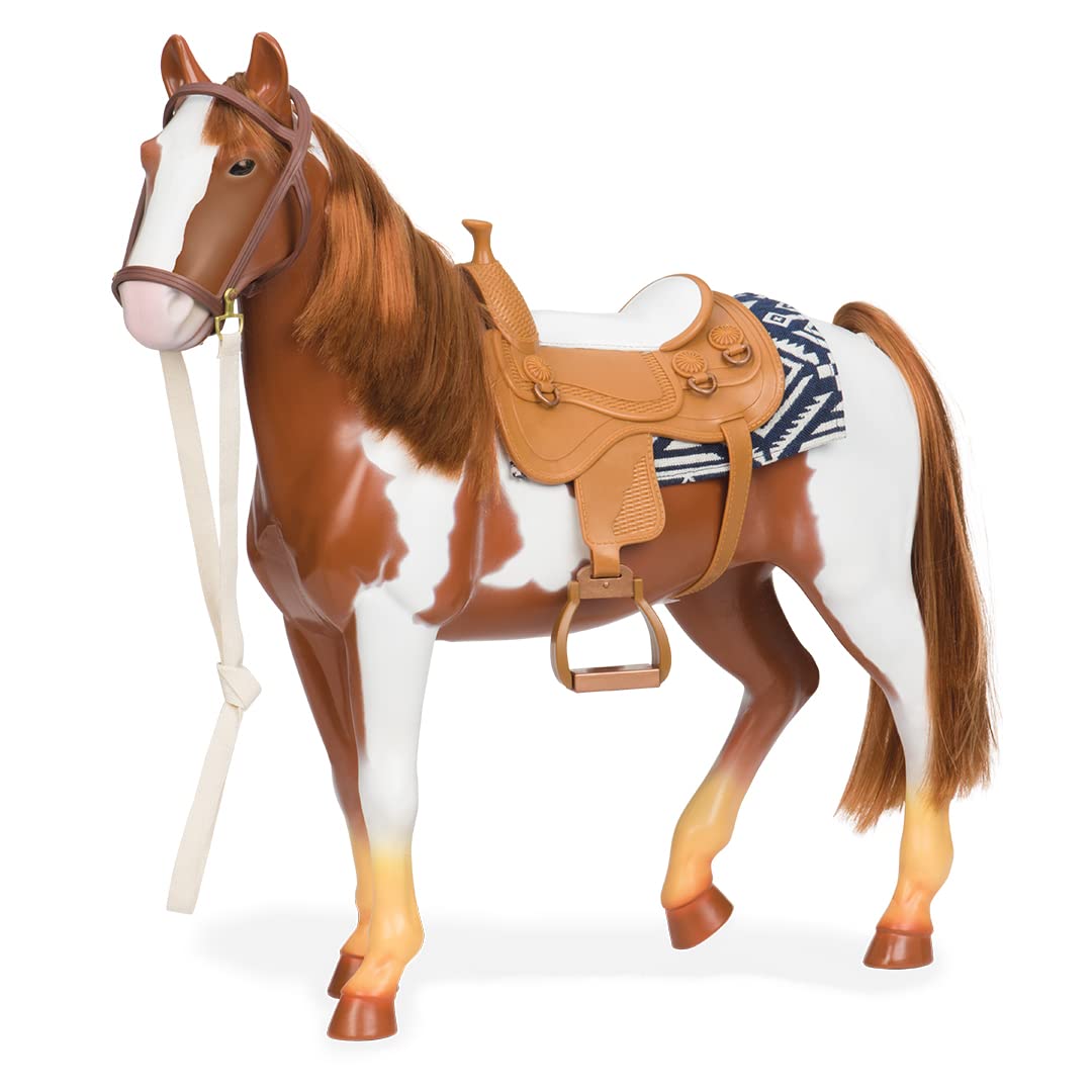 Our Generation - Pinto Horse - Brown & White - Saddle & Riding Set - 18-Inch Doll Accessories - Pretend Play - Toy for Kids 3 Years +