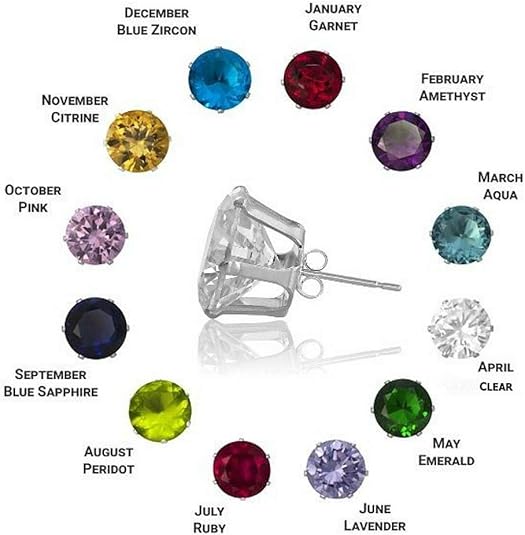 Denischarm Earrings Birthstone 925 Sterling Silver Birth Month Stud