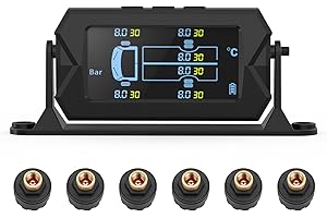 ALIESTFDNO Tire Pressure Monitoring System, 7.84” Cordless Solar Charging RV TPMS with 6 Sensors,for RV Travel Trailer Fifth Wheel Motorhome, Real-time Monitoring Pressure & Temperature (0~214 PSI)