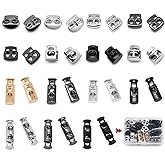 SEMINI 30pcs 8 Styles Alloy Toggle Stoppers, Single/Double Hole Spring Loaded Stop Sliding Cord Fastener Locks Buttons for Backpacks Shoelace Replacement