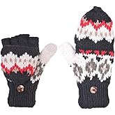 THE COLLECTION ROYAL Fingerless Fleece Lined Hand Knitted Cozy Woolen Fingerless Convertible Mitten Gloves