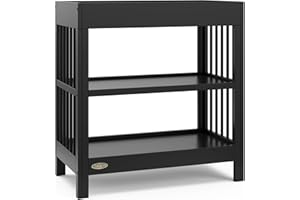 Graco Teddi Changing Table with Water-Resistant Changing Pad (Black) - 2 Open Shelves, Includes Bonus Water-Resistant Changin
