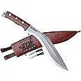 Gurkha Afghan Kukri Knife Overall 17 IN Historical Full Tang Afghan 11 IN Fixed Blade Carbon Steel Khukuri Sheath & 2 Small Knives Handmade In Nepal