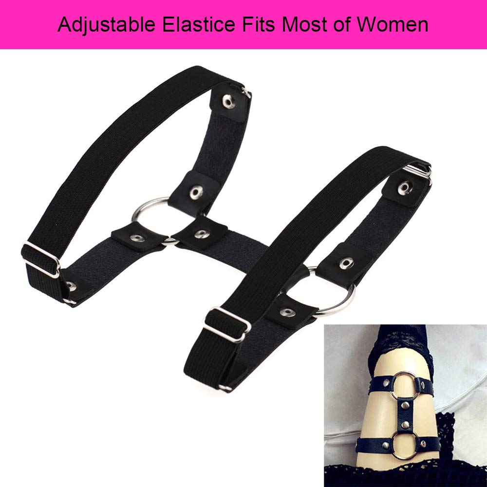 2PCs Adjustable Faux Leather Leg Garter Belt, 2 Rows Thigh Garters for Women Parties, Black/Red/Pink/White/Brown