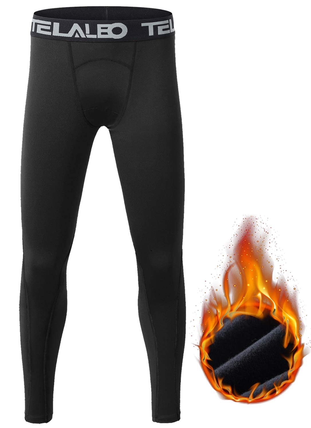 TELALEO Boys' Girls' Long Sleeve Compression Shirts Thermal Fleece Lined Kids Athletic Sports Tops Leggings Baselayer Set