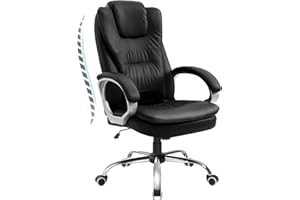 HLDIRECT Office Chair, Ergonomic Computer Chair, High Back Executive Chair with Rocking Function, Comfortable Home Office Desk Chair with Padded Armrests, Adjustable Height, PU Leather, Black