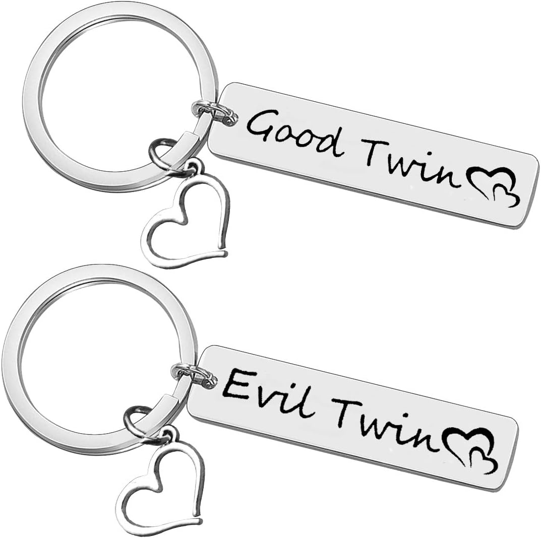 Huwujiu Twins Gifts Twins Keyring Twins Girls Gift Twins Boys Gift Good Twin Evil Twin Matching Keyring Set Twins Gift for Twins Sister Twins Brother