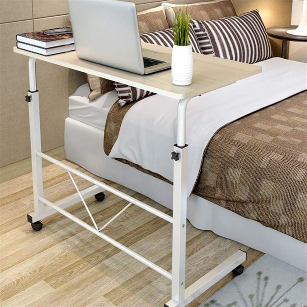 Couch Table, Height Adjustable Over Bedside Home Desk Laptop Computer Desk Medical Overbed Side Tables Side Table with 4 Rolling Casters for Learning Reading Working Eating (Maple)