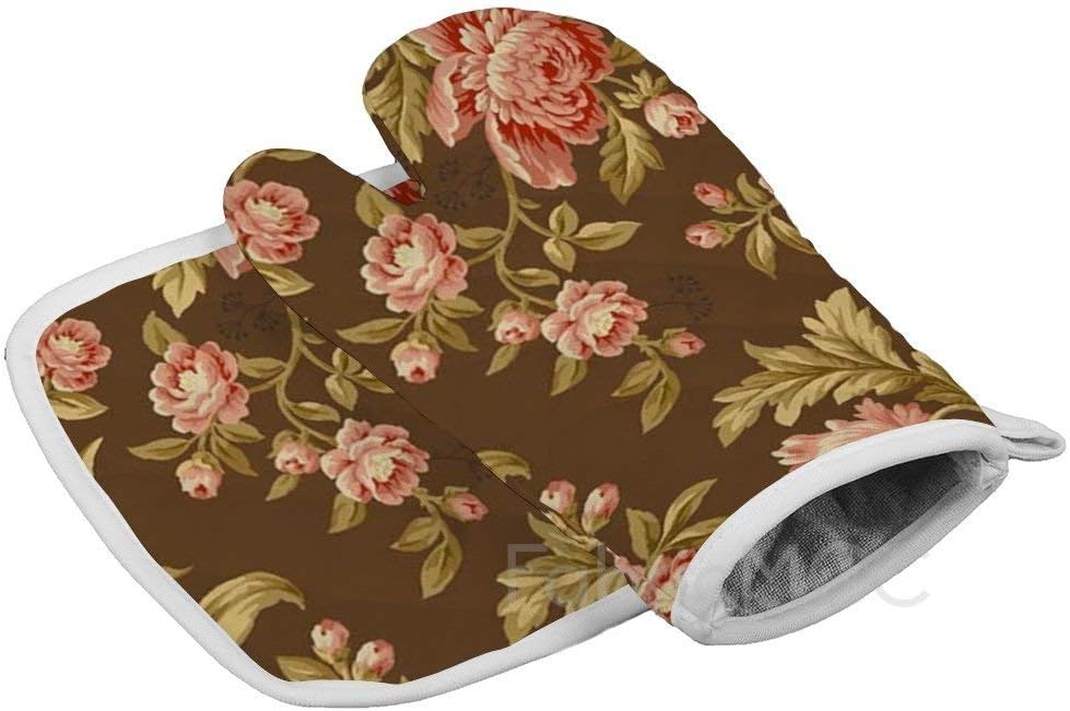 Dwi24isty Oven Mitt and Potholder (2-Piece Sets), Crystal Farm - Rose Chestnut Oven Glove and Pot Holder Mat Set, Advanced Heat Resistant Oven Mitt, Non-Slip Textured Grip Pot Holders