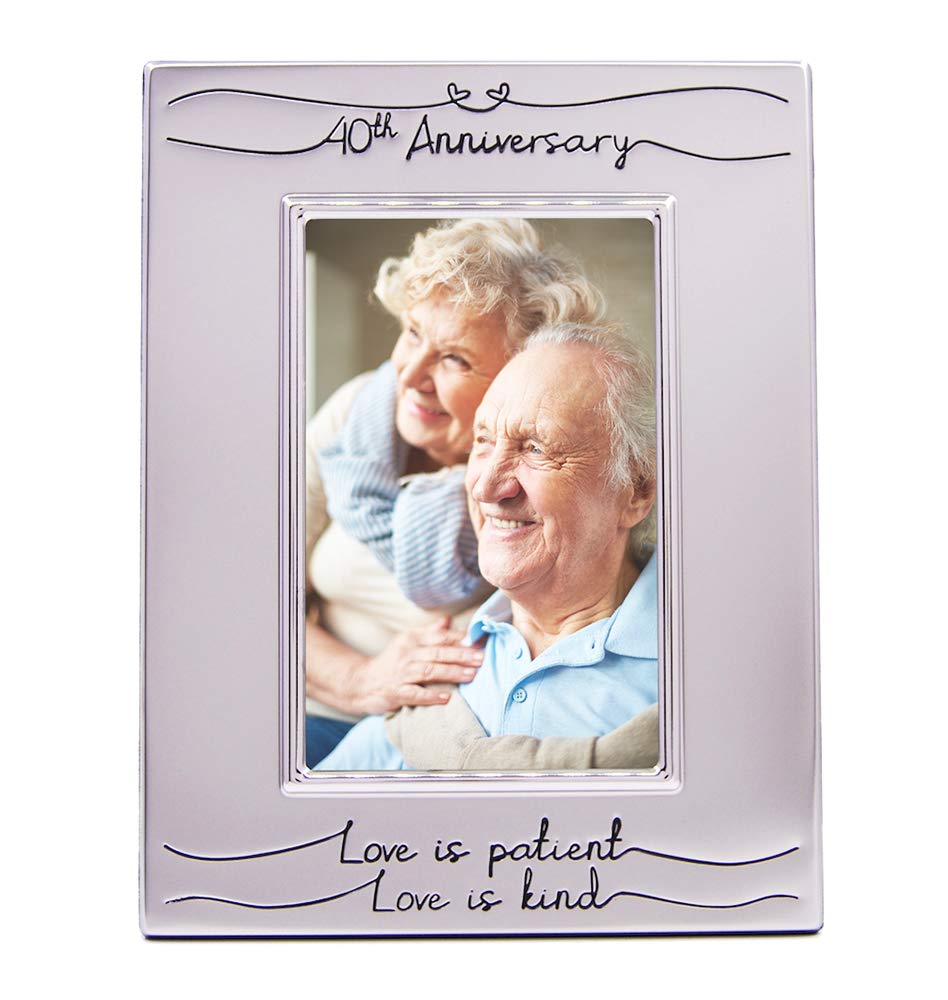 Haysom Interiors Beautiful Two Tone Silver Plated 40th Anniversary 4" x 6" Picture Frame with Black Velvet | Unique and Thoughtful Gift Idea