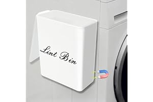 Artilife Magnetic Plastic Lint Bin with Lid for Laundry Room, 6 X 5 Inch Compact Wall Mount Lint Holder for Dryer, Small White ABS Trash Can for Dryer Lint and Sheets