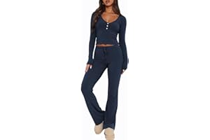 FWBBG Womens 2 Piece Lounge Sets Long Sleeve Crop Tops V Neck Flare Pants Set Fall Y2k Casual Outfits