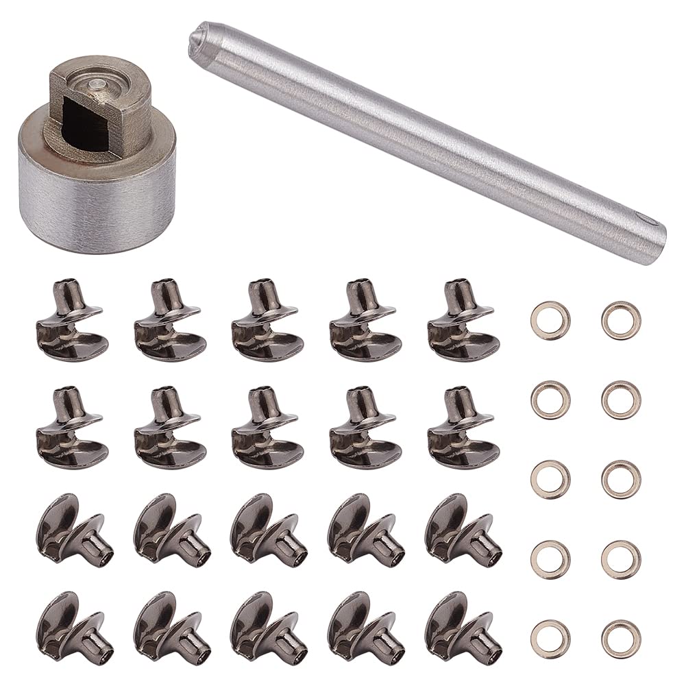 PH PandaHall 20 Sets Boot Lace Hooks Brass Safety Shoelace Buckles with Installation Tool for Camp Hike Climbing Repair Leather Boot Shoes Repair Buckle Hooks Accessories, Gunmetal