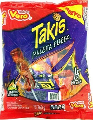 Takis Paleta Fuego Chamoy Enchilada Mexican Candy Hot Chili Lollipops 15 Pcs by Dulces Vero