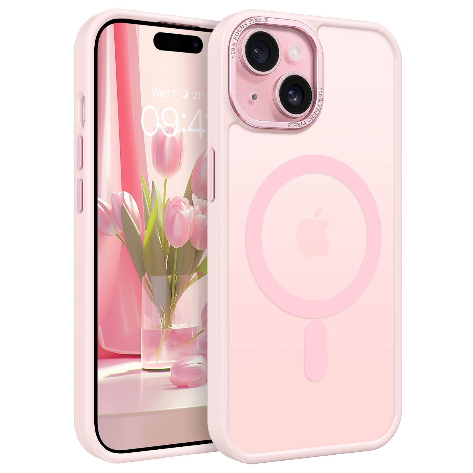 VENINGO for iPhone 15 Plus Case,Compatible with Mag Safe Matte Translucent Bumper Shockproof 360 Protective Magnetic Girls Women Men Case for iPhone 15 Plus,Light Pink