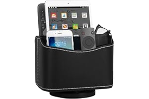 HofferRuffer Spinning Remote Control Holder, Remote Controller Holder, Remote Caddy, Media Storage Organizer, Spinning Remote Control Organizer, 7.3X 5.5 x 6 inches, Beautiful Black PU Leather