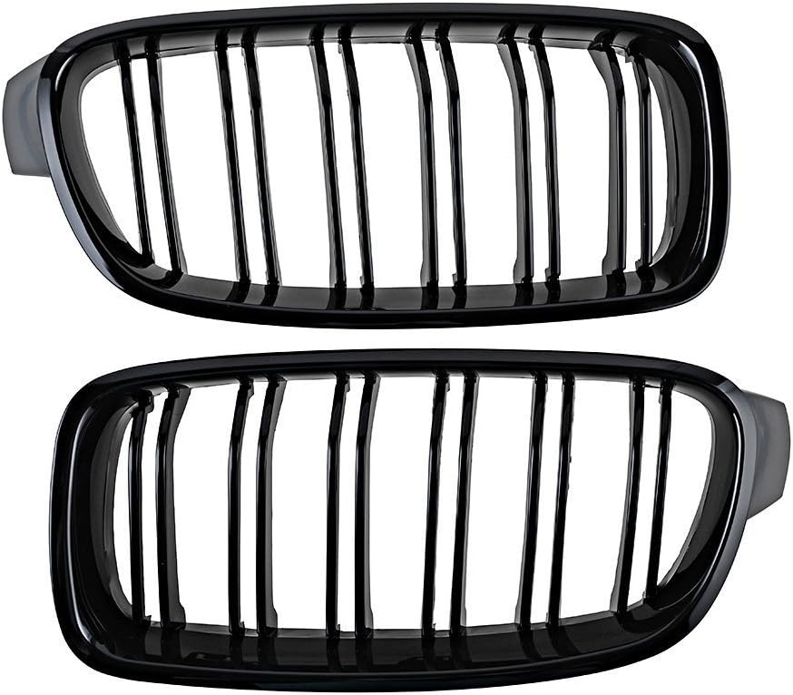 GSRECY Gloss Black For F30 F31 2012-2018 3 Series 318d 320d 330d 320i 328i 335i 335i xDrive Twin FIns Front Kindey Bumper Grille Grill Pair (Gloss Black) - Image 4
