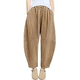 TARSE Womens Corduroy Harem Pants Casual Elastic Waist Wide Leg Pants Loose Fit Baggy Trousers with Pockets