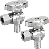 2 Pack Stop Valves, 1/4 Turn Angle Stop Valves | 3/8" OD Compression &times; 1/2" PEX Chrome Plated Brass for Faucet, Toilet Valves