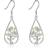 SLIACETE Rose/Daisy/Daffodil/Carnation/Morning Glory Dangle Drop Teardrop Earrings 925 Sterling Silver Birth Month Flower Jewelry Birthday Gifts for Women Girls Mom Wife