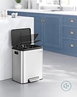 SONGMICS 2 x 15L Kitchen Waste Bin Double Rubbish Bin Stainless Steel view 2