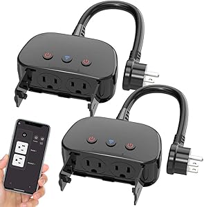 WAKYME Upgraded WiFi Outlet Outdoor Smart Plug Outdoor 2 Packs, No Hub Required, Wireless Remote Control Timer, Smart Outlet Compatible with Alexa, Google Home and IFTTT