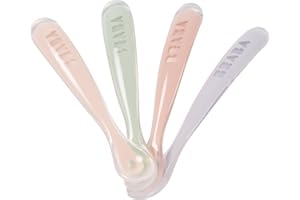 BÉABA BEABA First Stage Baby Feeding Spoon Set, The Original Soft Tip Silicone Spoons for Babies, Gum Friendly BPA Lead Phthalate and Plastic Free, Great Gift Set (4 Pack), Rose