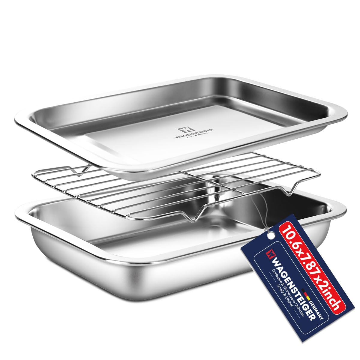 Photo 1 of Stainless Steel Food Prep Container with Rack & Lid (Tray) 1.8 Quart / 2inch Depth, Catering Pans, Restaurant Pan, Buffet Party Pan, For Oven Roasting, Casserole (1301/No1)