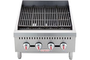 EMPURA 24" Countertop Gas Radiant Charbroiler | Commercial Char-Grill Broiler for Buffet Food Truck | (4) Burners, 80,000 BTU | 24"W x 32.3"D x 13.3"H, Stainless Steel (Includes: LP Conversion Kit)