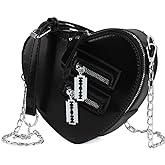 Oweisong Black Heart Shaped Purse Cute Red Gothic Bag Purse for Women Ladies Chain Crossbody Shoudler Handbag
