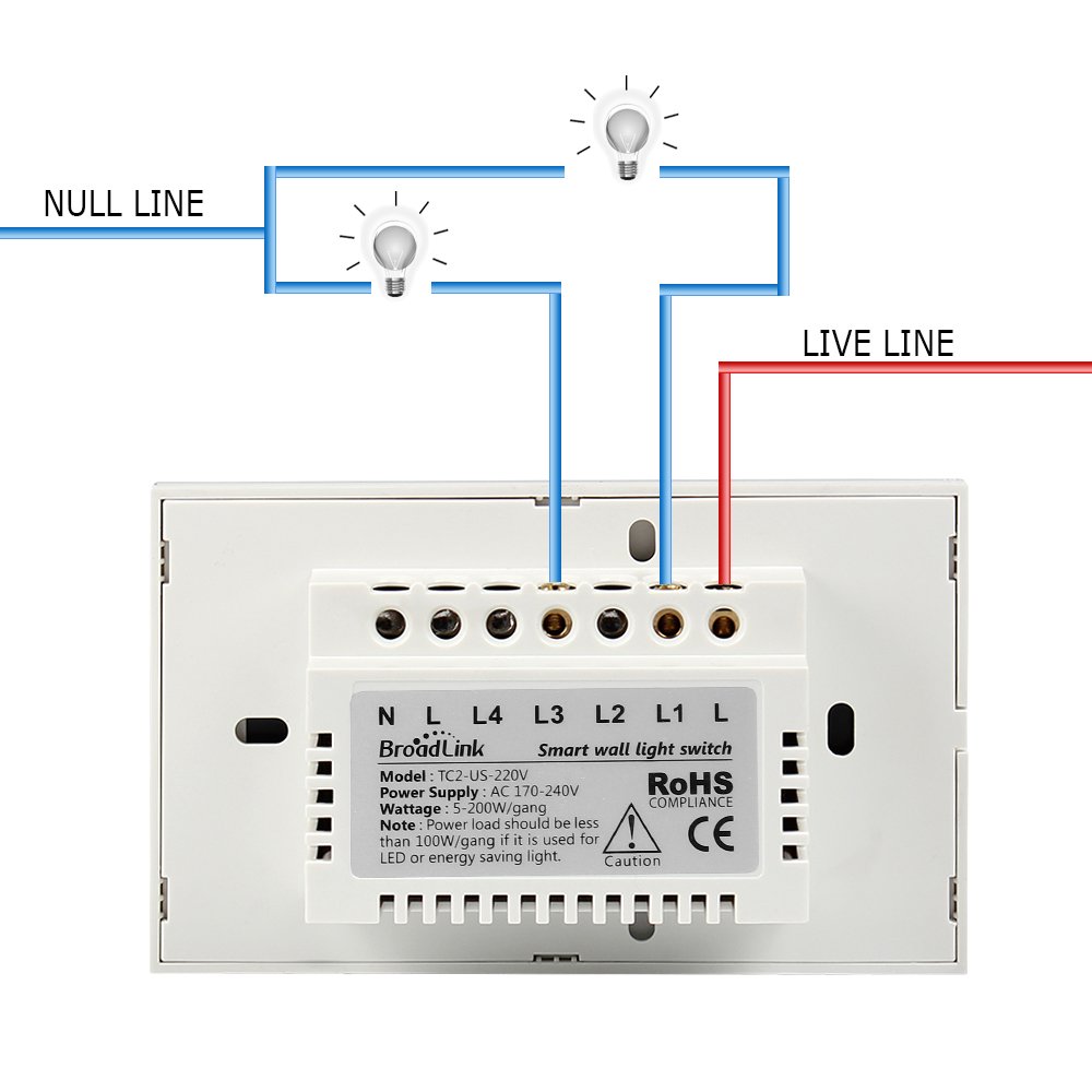 Smart Wall light Switch, Broadlink 220V 2 Gang Touch Panel Wi-fi Enabled  Light Control Switch Glass Crystal, White - - Amazon.com