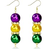 INLOLLY Mardi Gras Earrings, Lightweight Beads Mardi Gras Earrings for Women, Mardi Gras Accessories for Mardi Gras Outfits, Mardi Gras Party Favors 2025 Cute Holiday Jewelry