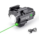 COSMOING Green Laser Light Combo, 800 Lumen USB Rechargeable Gun Flashlight Laser Sight Combo with Strobe Function for Pistol
