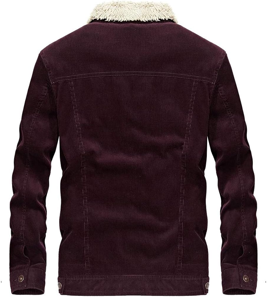 Lavnis Men's Corduroy Trucker Jacket Casual Stand Collar Button Down Fleece Denim Jacket at  Men’s Clothing store