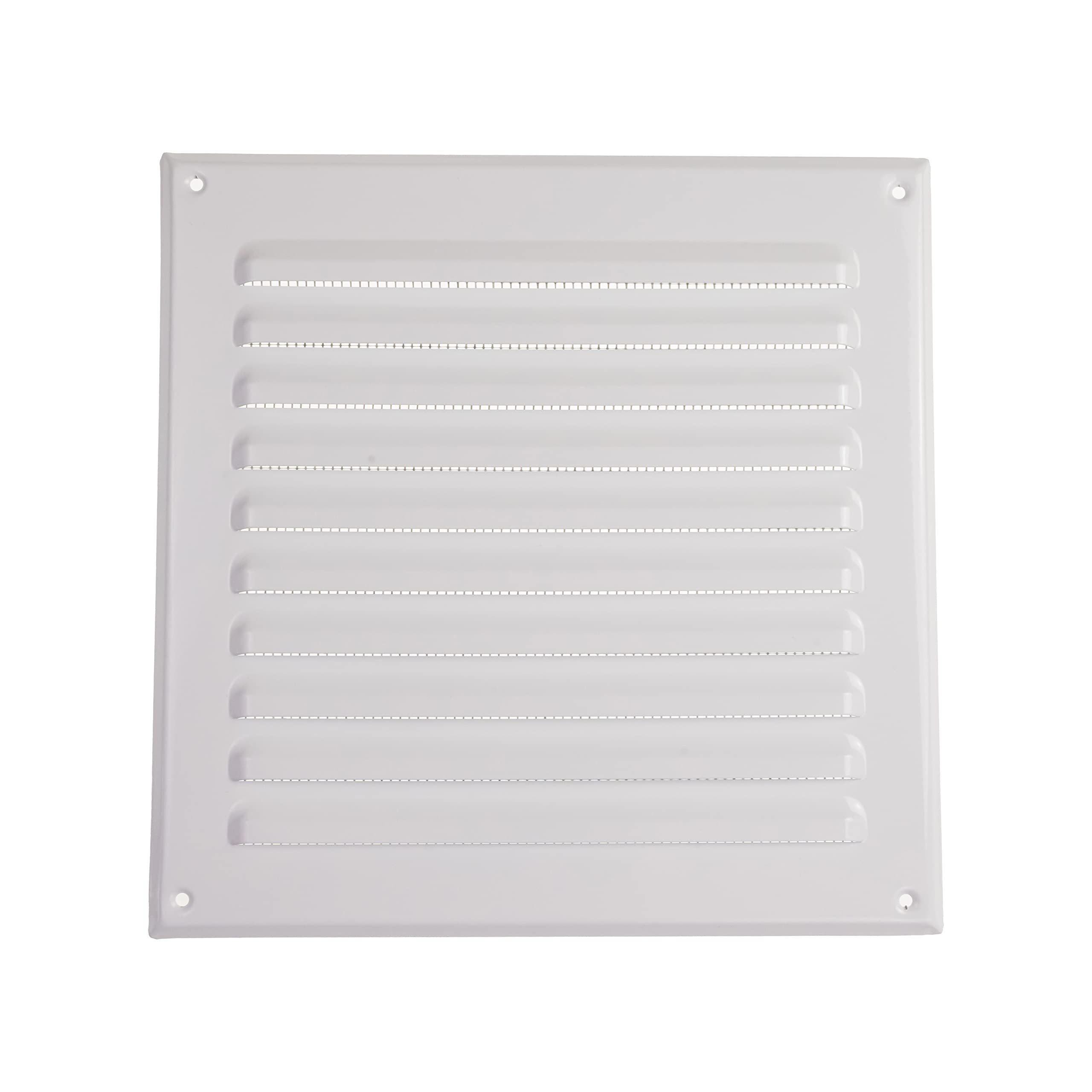 Vent Systems 250 x 250 mm / 9.84" x 9.84" Inch White Metal Soffit Air Vent Cover - Square Louvered Gable Vent with Mesh Screen - Interior Exterior Cover - HVAC Ducting Ventilation Grill for Home
