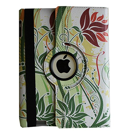 iPad Air 2 Case - JYtrend (TM) 360 Degrees Rotating Stand Leather Magnetic Smart Cover Case for iPad Air 2 /iPad 6 , Green Leaves Flower